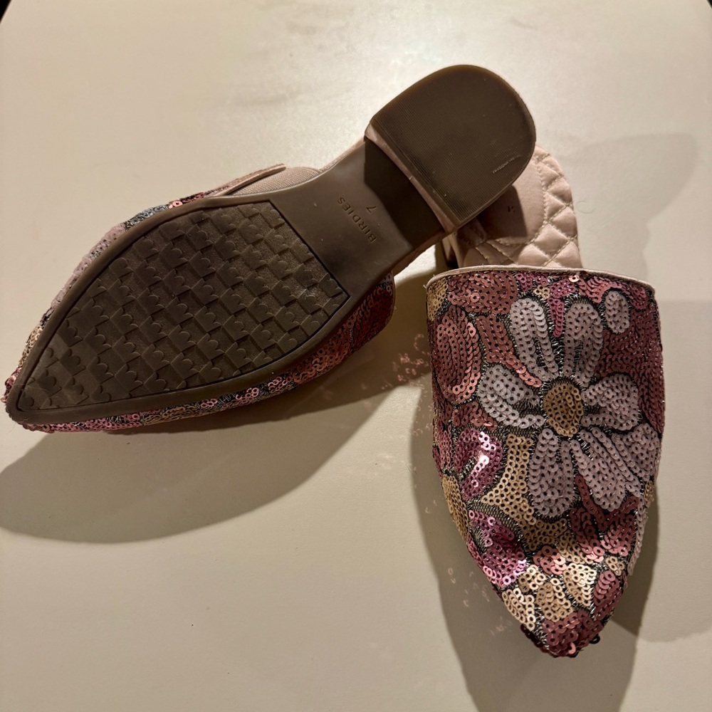 Birdies Dove pink petal sequin slides floral mule 7 - Picture 4 of 6